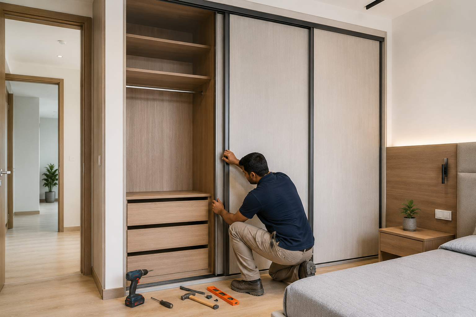 Sliding wardrobe installation in Gurgaon